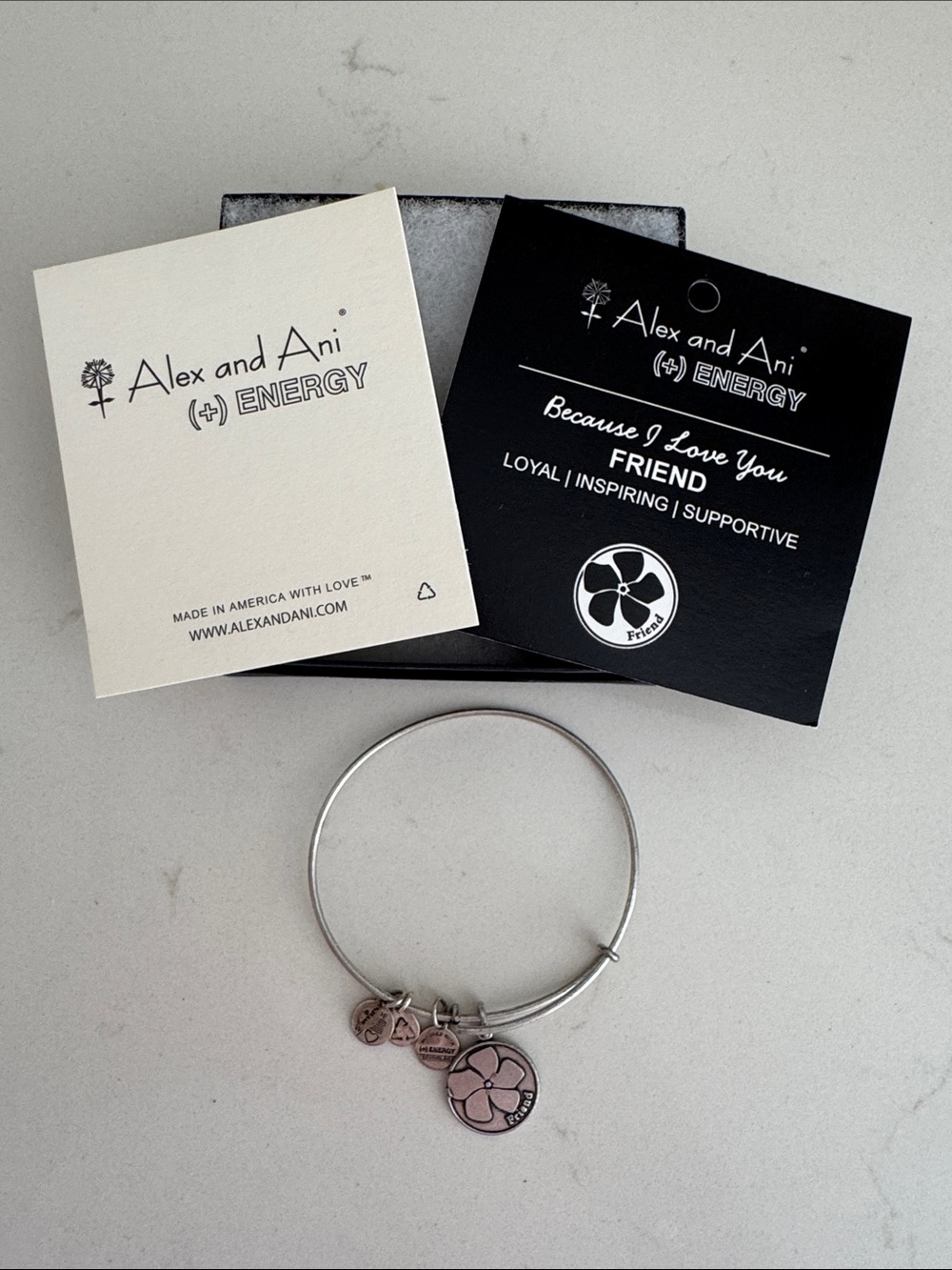 Alex and Ani Silver Friend Flower Charm Bangle
